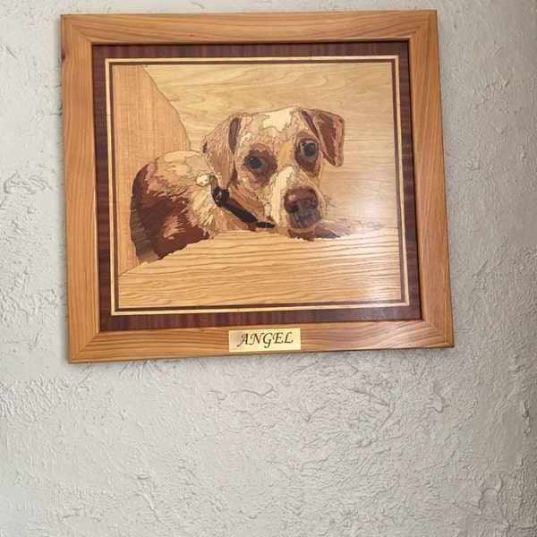 Wood Mosaic 25x14 Inlay FRAMED Cubism Marquetry Panel Boho Framed Home ...