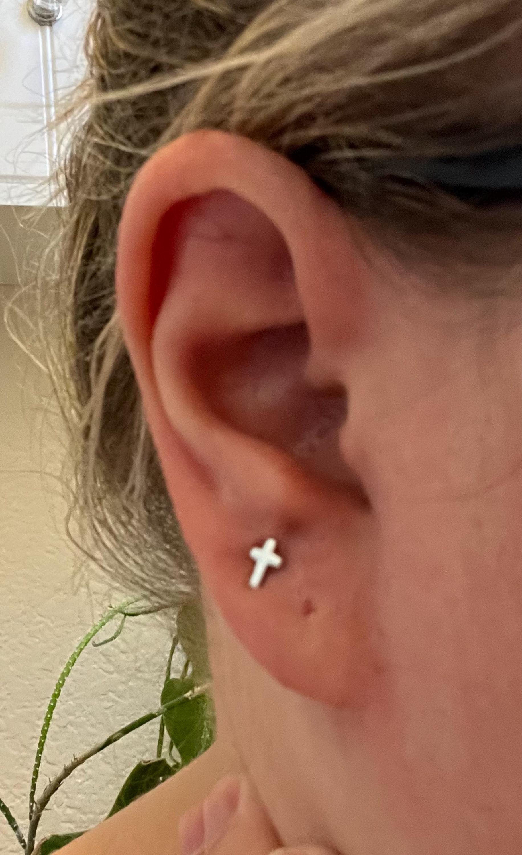 Tiny Cross Stud Earrings in Sterling Silver, Silver, or Gold, Dainty Earrings, Extra Tiny, Stacking Earrings, Cross Earrings