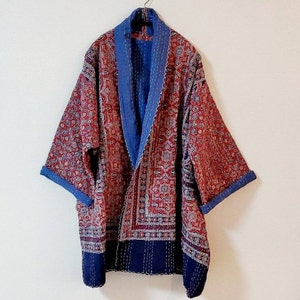 New Indigo Kantha Quilted Short Kimono Women Wear Vintage Coat Festival ...