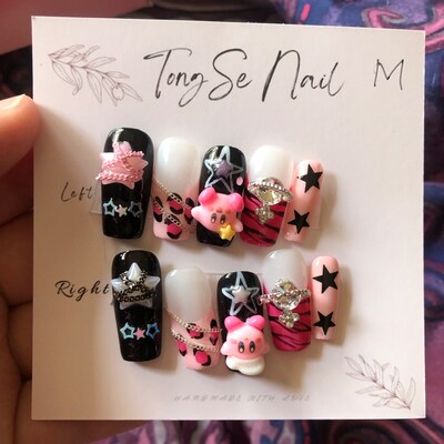 Kawaii 3D Kirby Charms Press on Nail/ Star Fake Nails/ Y2K Style Nails ...