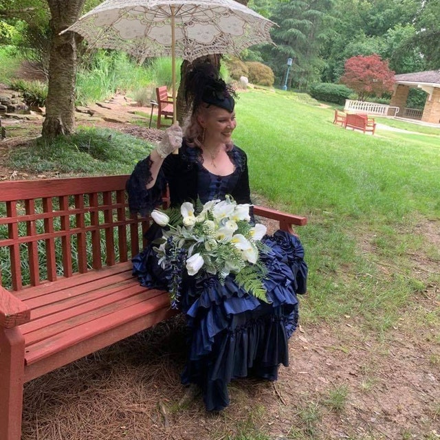 Midnight Blue Victorian Dress, Victorian Jacket and Bustle