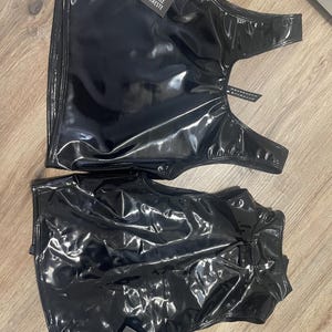 INTRIGUE TANK - Black PVC Crop Top Futuristic Shiny Vinyl