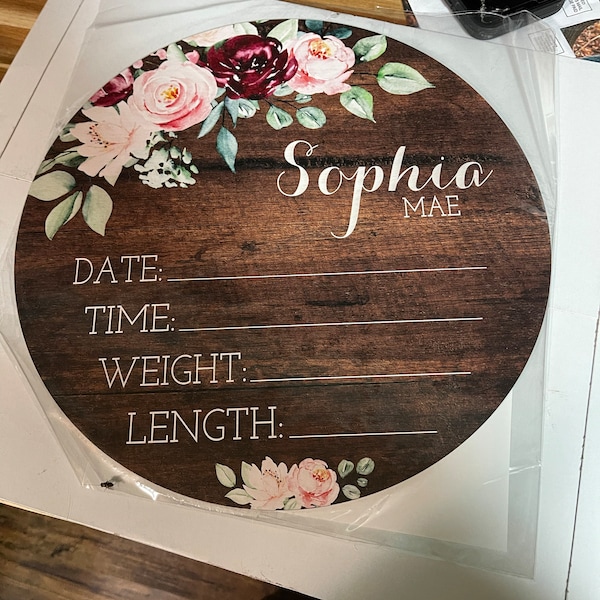 Birth Stats Round Wood Baby Name Sign Wooden Personalized Baby Name ...
