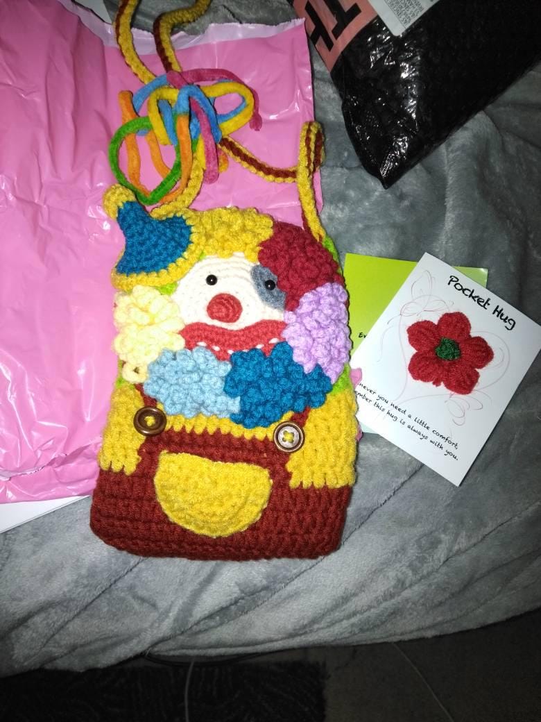 Handmade Crochet clown  phone bag,ugly phone case，crochet bag | personalized trick or treat bags | adult halloween costume | Christmas gift|