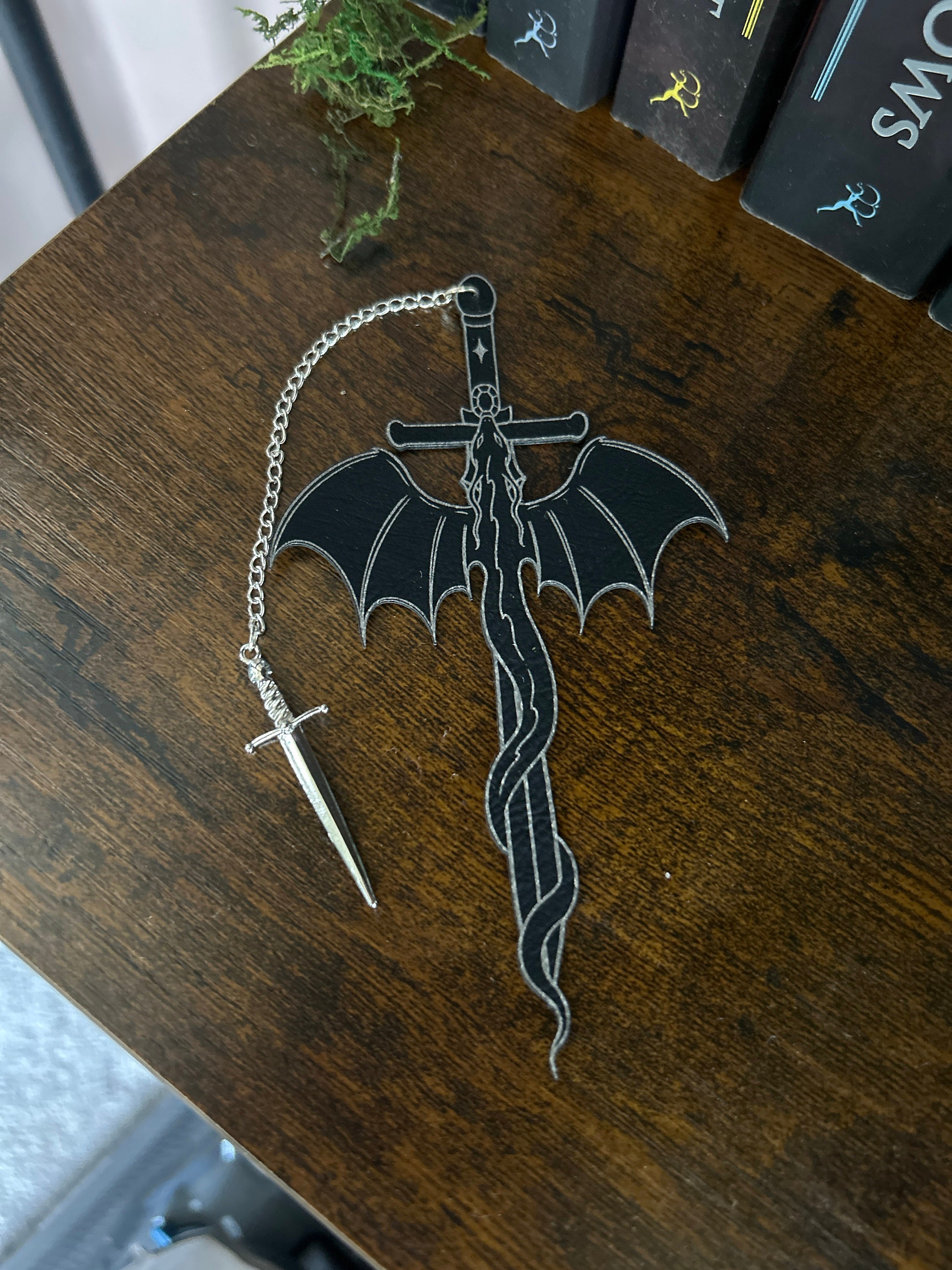 Dragon Sword Faux Leather Bookmark, Fantasy Bookmark, Elven-Inspired Bookmark, Gift for Readers, Elf Fairy Faerie Fae, Dragon Gift
