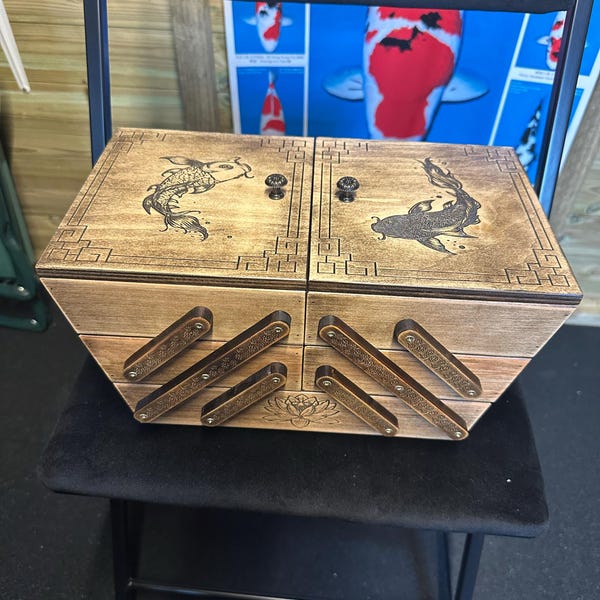 Antique Box in Asian Style. Yin Yang. Koi Fish. Japanese Box. Wood ...