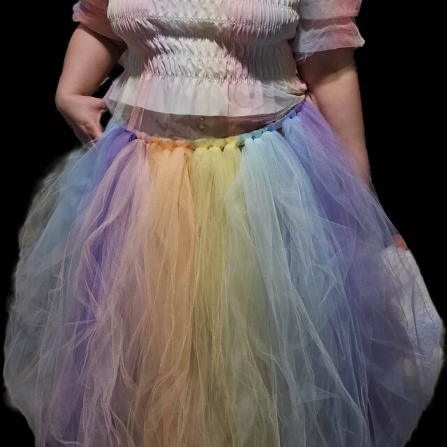 Regenbogen Tüllrock Damen - Bunter Tutu Rock Für Karneval & Cosplay (Lang, Pastellfarben)