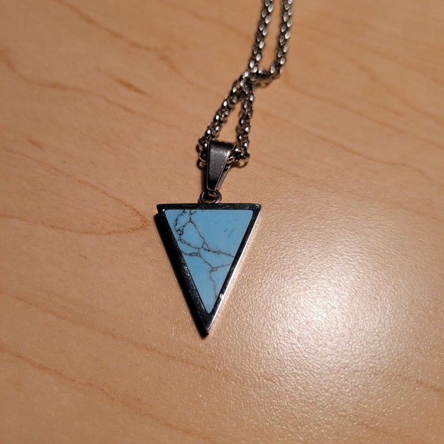 【AG X JOSILVER】Triangle Ruler Necklace - Turquoise Square Shape Kingman Turquoise Necklace Pendant With Silver
