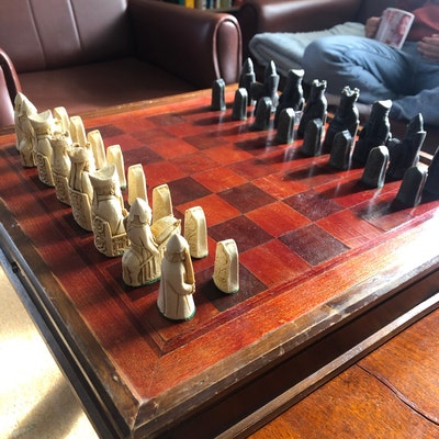 Vintage Swiss Made glass Eyed Chess Set With Marquetry Folding Chess ...