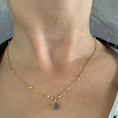 Collier Fin En Perles D'apatite Naturelle Et Perles Miyuki - Plaqué Or Jaune - Neuf