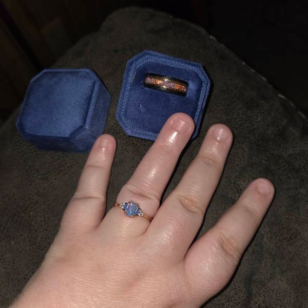 Light Blue Fire Opal & Opalescent Sapphire Couples Ring Set His and ...