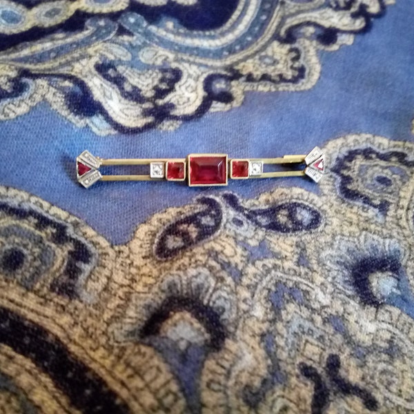 Broche Ancienne En Argent Massif 925 – Avec Pierre Verte, Occasion, Bijou Vintage