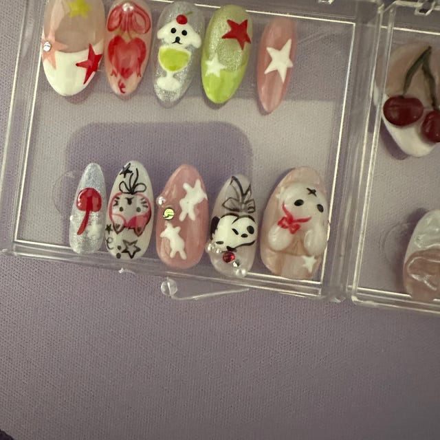 Hand-painted Cartoon Press on Nails, Almond Nail Set With Miffy