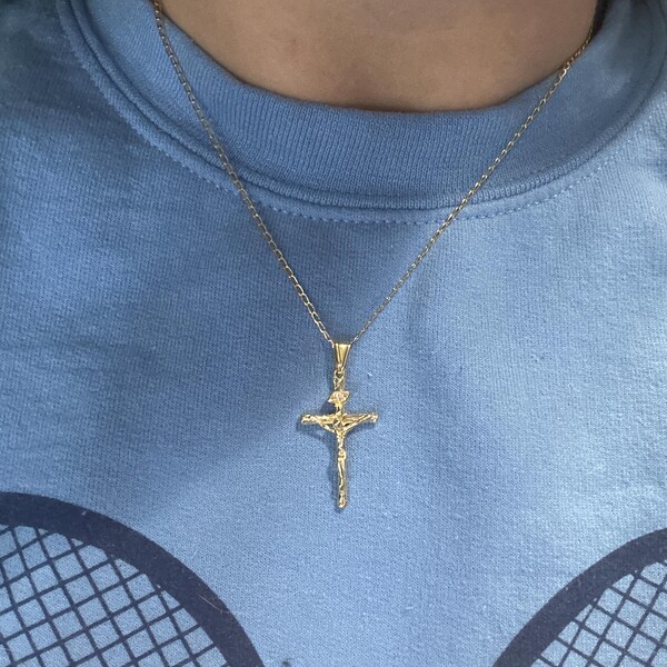 18 Inch Gold-Filled Baby Jesus Rosary Cross Necklace - Unisex, Comes With Gift Box