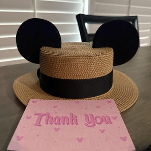 Walt Disney World Straw Hat Adult size with Mickey Head fabric band around hat Straw Sun Hat With SEWN ON Sturdy Mouse Ears Inspired by  main image 4
