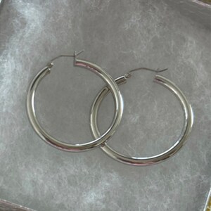 14k White Gold Hoop Earrings. 1.35 Inch 3mm White Gold Hoops. Womens Earrings. Etsy Australia