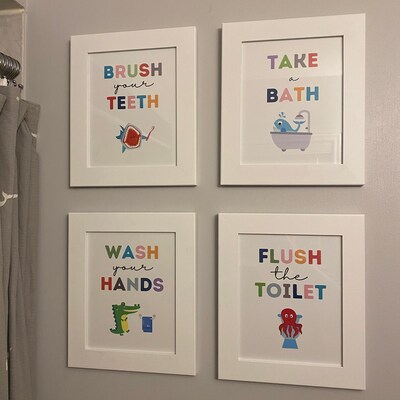 Kids Bathroom Art Set, Bathroom Wall Prints, Set of 4, Wash Your Hands ...