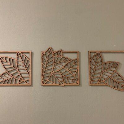 Leaves Botanical Wood Wall Art Decor, 3 Piece Large Floral Wall ...