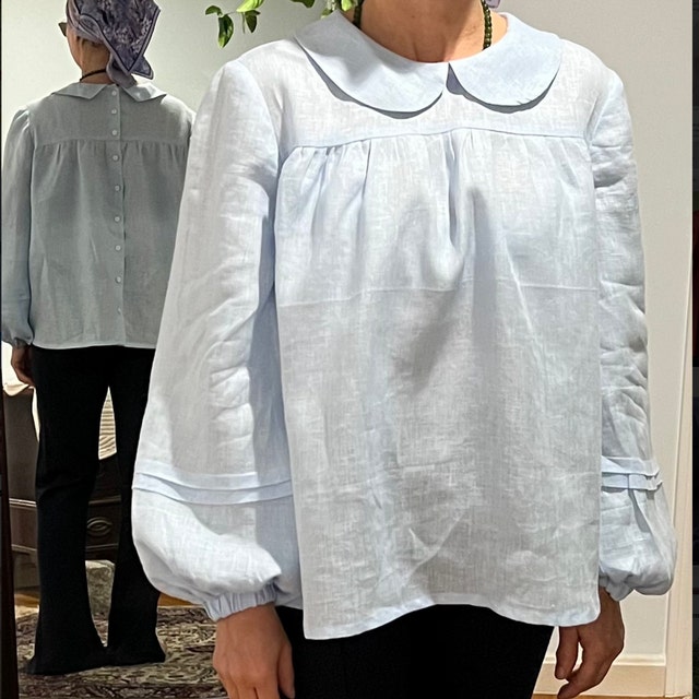 AMELIE Women Shirt, Linen Top, Puff Sleeve Blouse , Plus