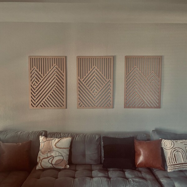 Mountain Wood Wall Art Panels Set of 3 Geometric Wooden Artwork - Etsy