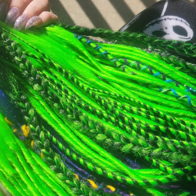 Neon Green Synthetic Dreads: Black Purple Blue Hair Extensions
