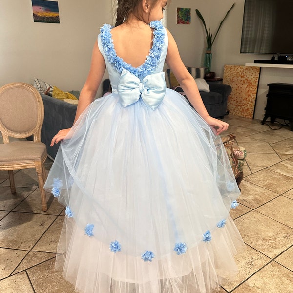 Bailey Boys Girls Buttercup Floral Sleeveless Dress - Blue Sash