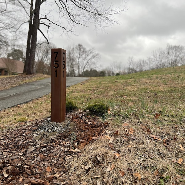 Address Sign - Yard Address Sign - Rusted - Three Sided Address Numbers ...