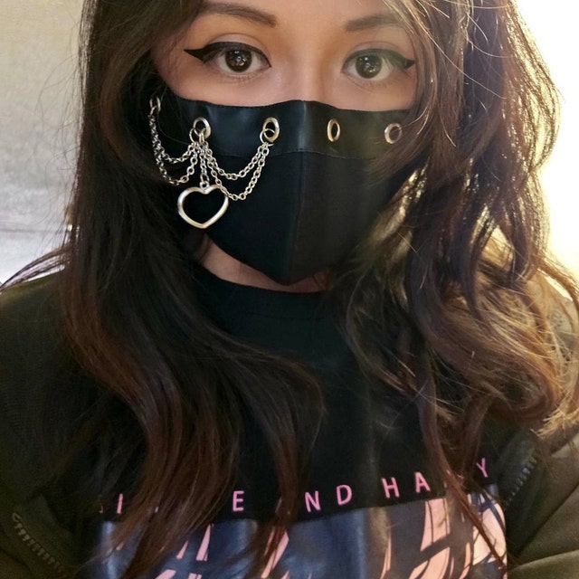 Goth Moon Face Mask: Faux Leather & Chain - Reusable Cotton Blend