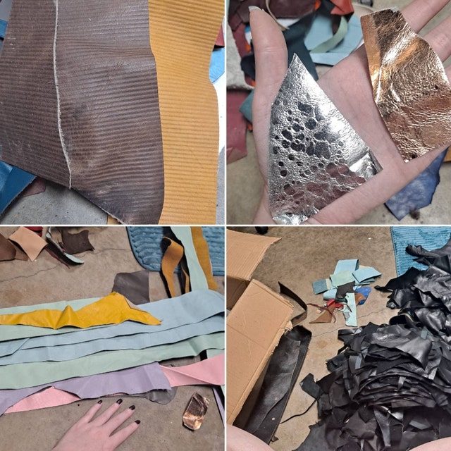 FREE ALMOST Leather Scraps Pay Only Shipping and Listing Fee 1 Lb.  Approximately Variety of Textures/shapes/finishes/types 