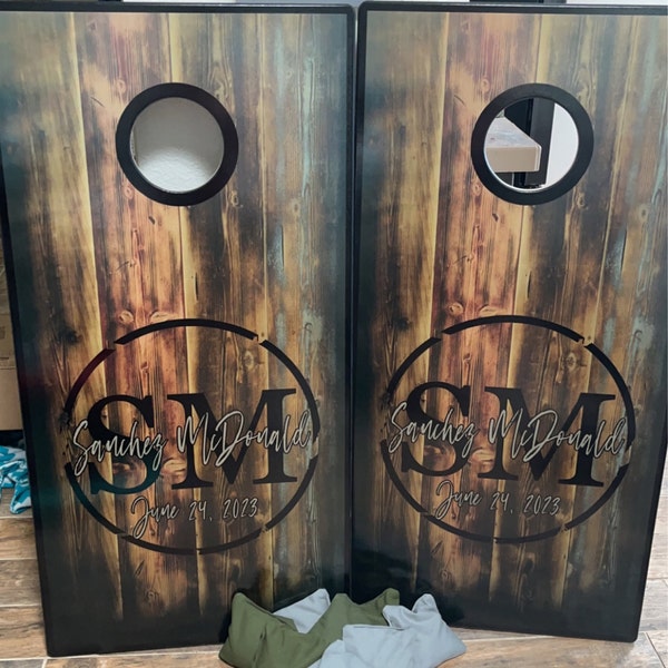 Rustic Barnwood Cornhole Custom Cornhole Boards Rustic Wedding 