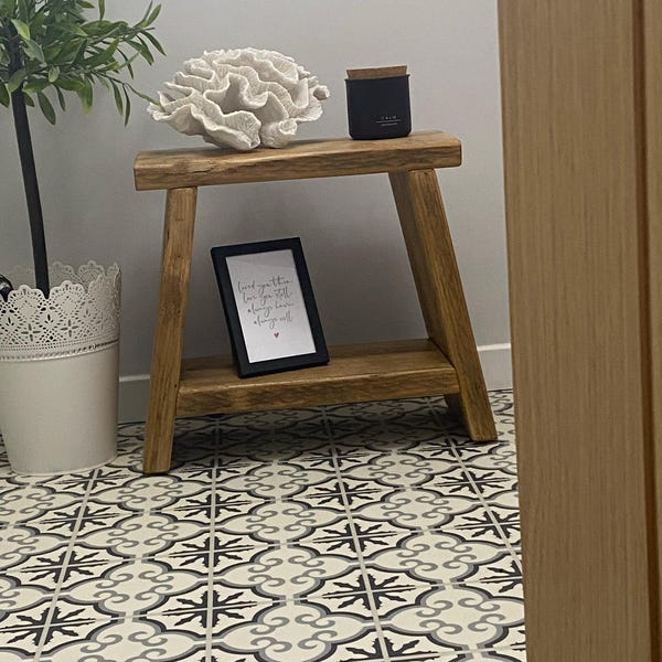 Handmade Rustic Wooden Milking Stool | Milkmaid Side Table With Shelf ...