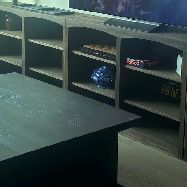 RECLAIMED WOOD SOLID BLACK COFFEE TABLE  WITH UNIQUE SOLID WOODN BASES