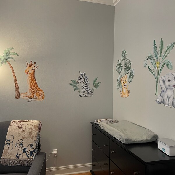 Cute Safari Animals Wall Decal for Kids, Removable Peel and Stick Wall ...