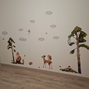 Little Deco - Adesivo da parete per cameretta dei bambini, motivo: animali della foresta, L: 120 x 73 cm (larghezza x altezza), motivo: animali, per la cameretta dei bambini, DL655-4