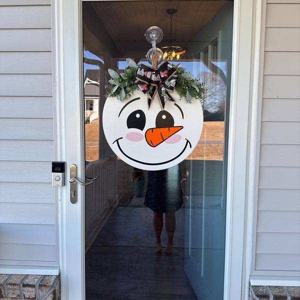 Front Door Decor | Snowman Front Door Wreath | Winter Door Hanger ...