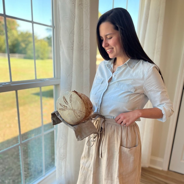 Linen Waist Apron, Natural Linen Bistro Apron Kitchen Dress