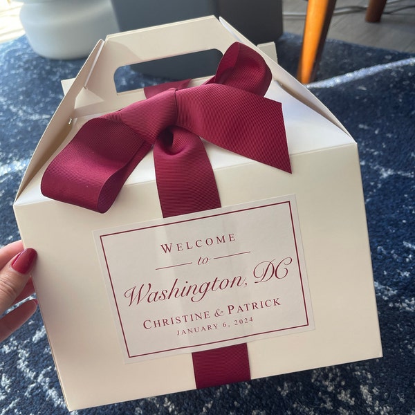 Classic Wedding Welcome Boxes for Hotel Guests - Personalized Gable ...