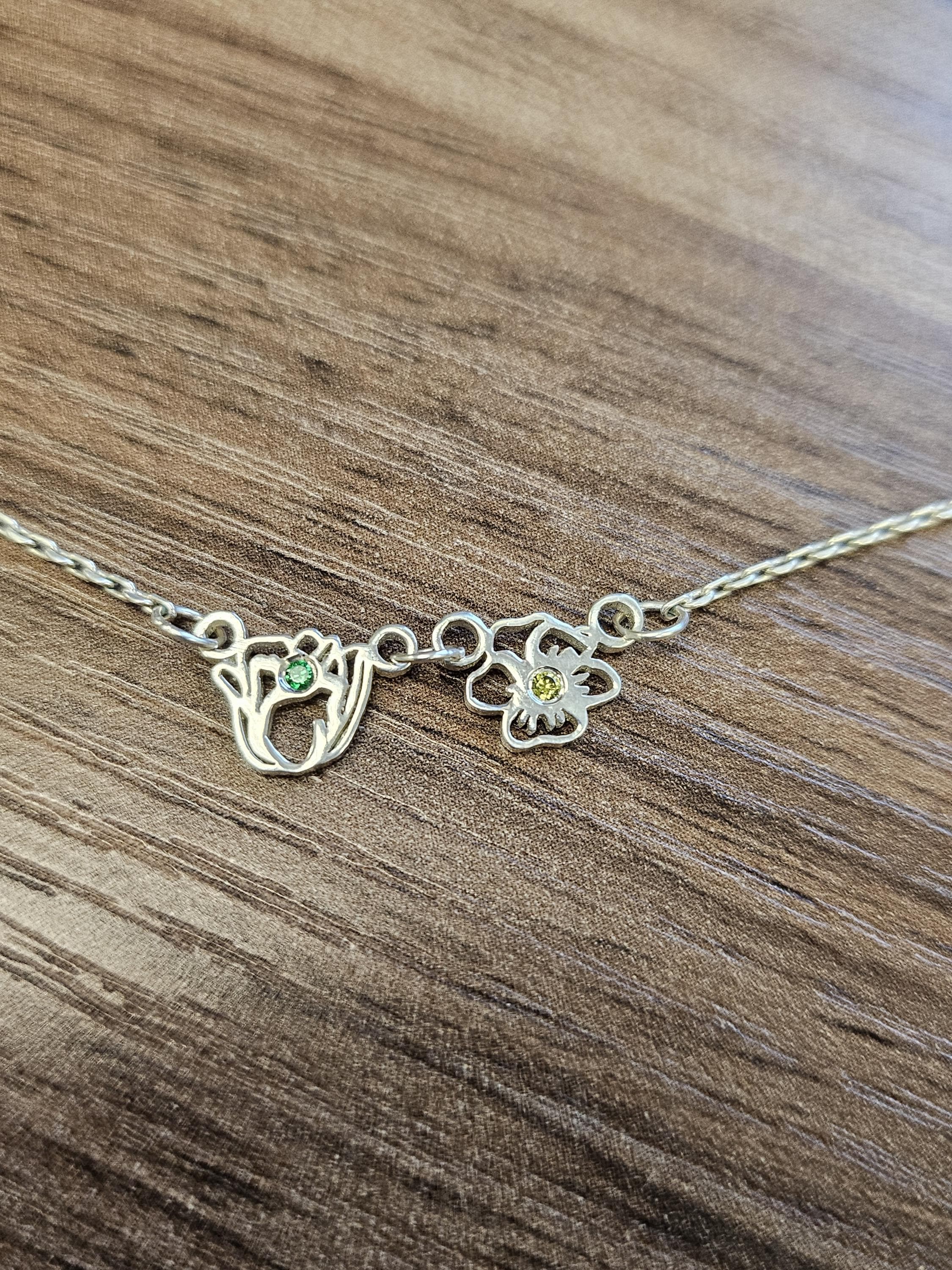 Custom Birthflower Necklace with Birthstone, Family Birth Flower Necklacce, Birth Month Necklace, Bridesmaids Gift for Her, Mothers Day Gift