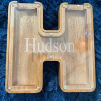 Personalized Large Wooden Letter Piggy Bank – Laser Engraved Name, 9.1 Inch Custom Initial Coin Bank, Gift