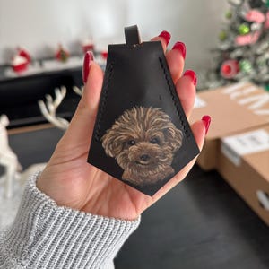 Custom Hand-Painted Pet Portrait Leather Bag Charm, Personalized Keychain, Dog/Cat Memorial, Luggage Tag