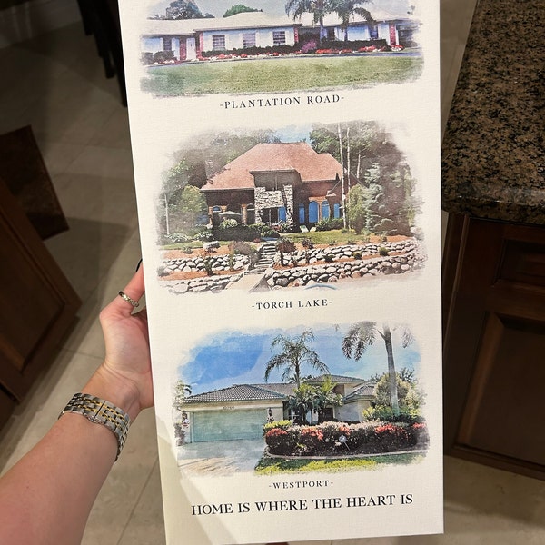 Multiple House Watercolor Portrait – Custom Family Home Canvas Print - Etsy