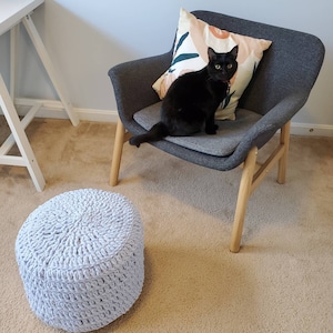 Blue and Grey Hand Crochet Pillow Ottoman Pouf Footstool Cushion