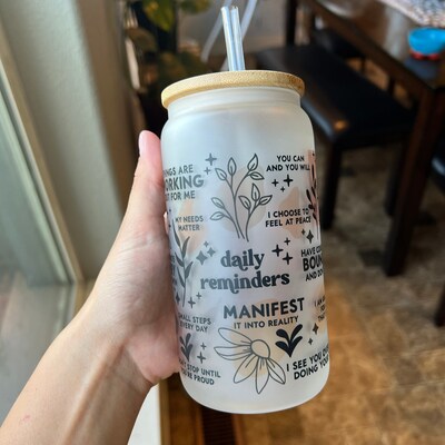 16 Oz Glass Can Wrap Sublimation Design Boho Daily Reminders ...