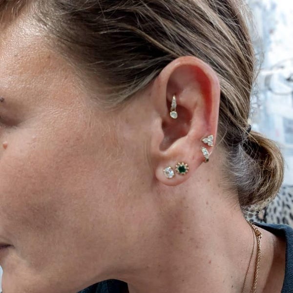 14K Solid Gold Diamond Rook Helix Hoop Earring, Gold Diamond Tragus ...