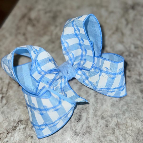 10 Yards Light Blue Gingham Ric Rac Stripe Wired Ribbon - Easter Ribbon ...