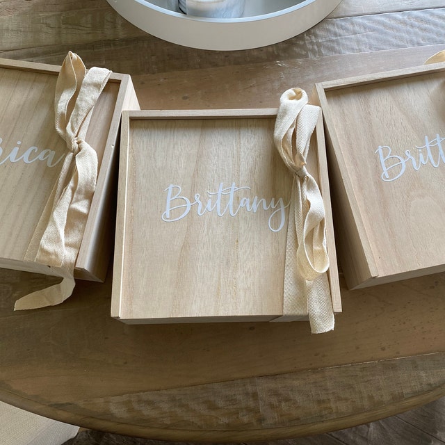 Wooden Gift Box with Lid with Names Personalized Wood Gift Box for Women  Unique Bridesmaid Proposal Box with Names (EB3459P) EMPTY