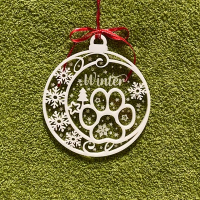 Dog Paw Christmas Ornament SVG Glowforge, Merry Woofmas Laser Cut File ...