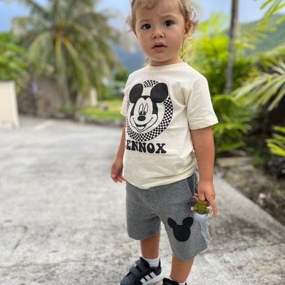 Mid-Season Dress For Boy In Mickey Mouse Print Green Color