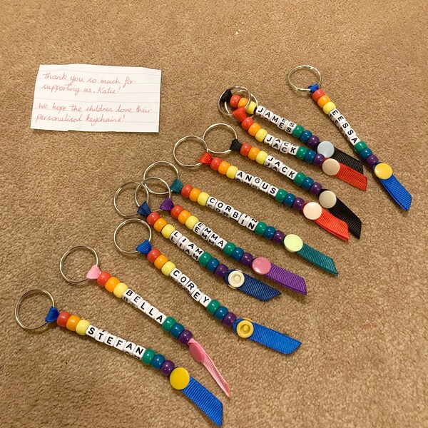 School Teacher Class Gift, Personalised Beaded Keyring, Handmade ...