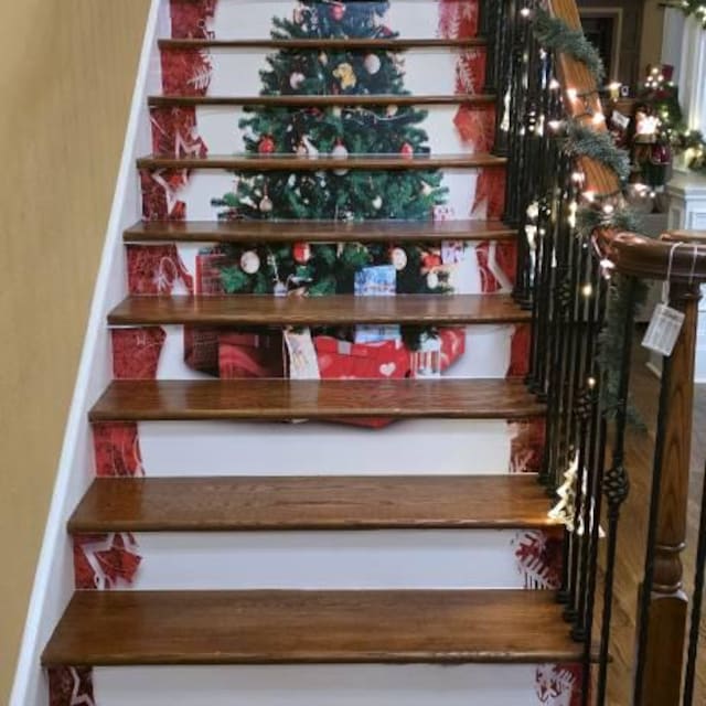 Adesivi Murali 3D Per Scale Alvinlite, Tema Natale: Pupazzo Di Neve. Decorazione Rimovibile In PVC, Lunghezza 100 Cm.